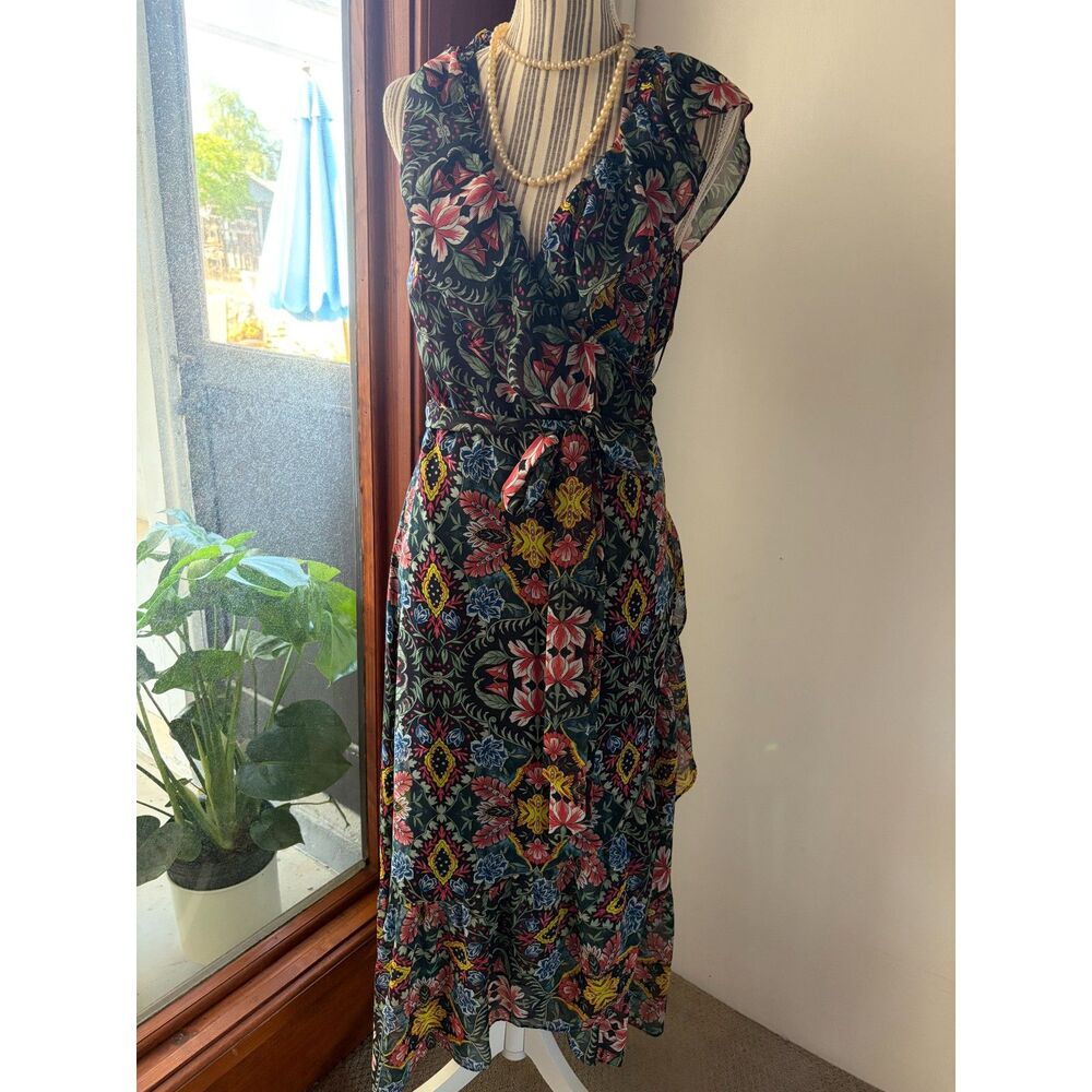 Rebecca Minkoff Ruffle Floral Wrap Around Delicate Flirty Vibrant High-Low Dress
